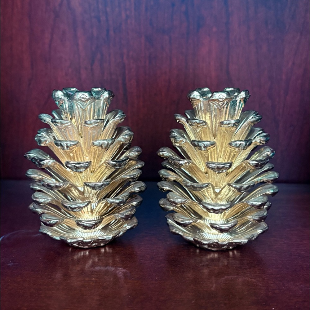 Brass Pinecone Candlestick Holders Godinger Silver Art Co.❣️